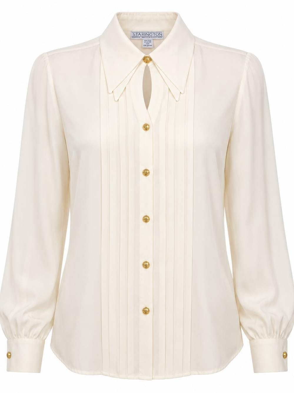 STARINGTON BY CHARLOTTE | 100% Silk Pintuck Ivory Blouse Gold Buttons | 14